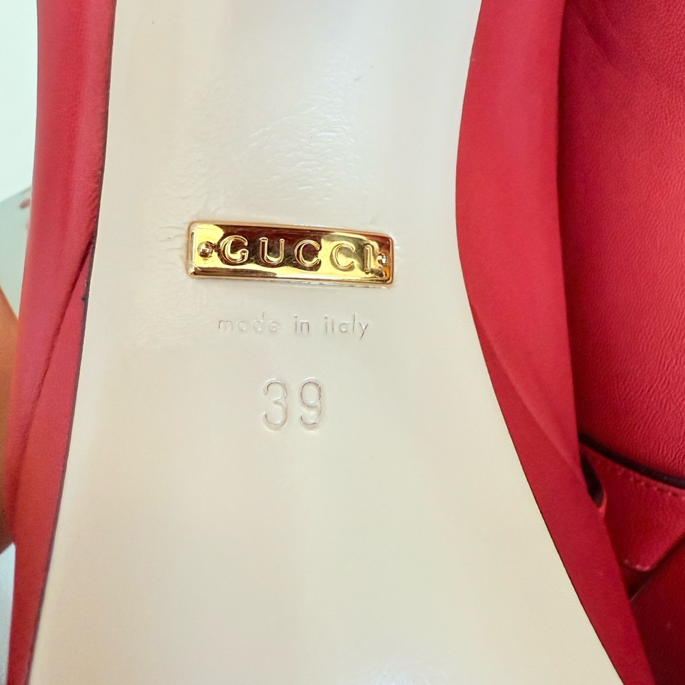 Gucci Hibiscus Red Leather Malaga Kid GG Marmont Fringe Platform Loafer Pumps 39 - Picture 10 of 15